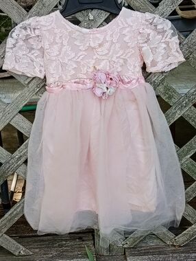 Vintage Jessica Layne Pale Pink Lace & Tulle Party Dress with Satin Bow